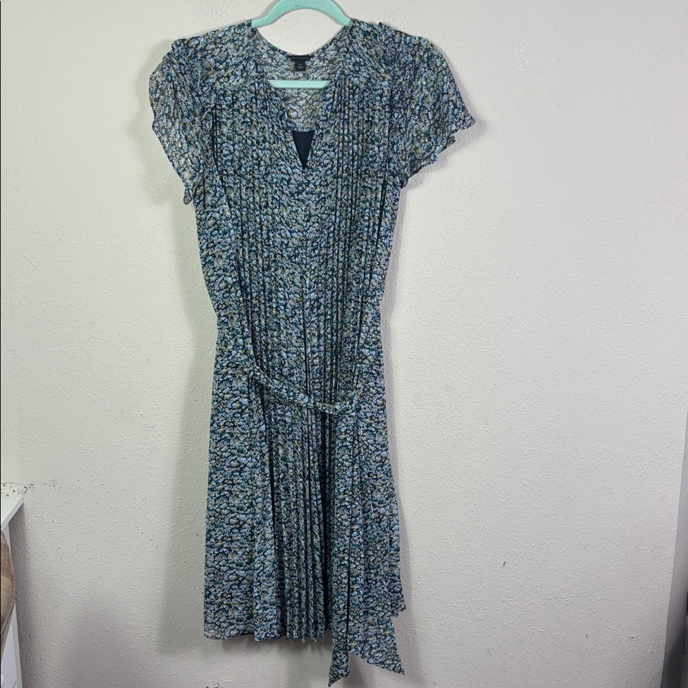 Ann Taylor Floral Pleated Dress with sash size XS